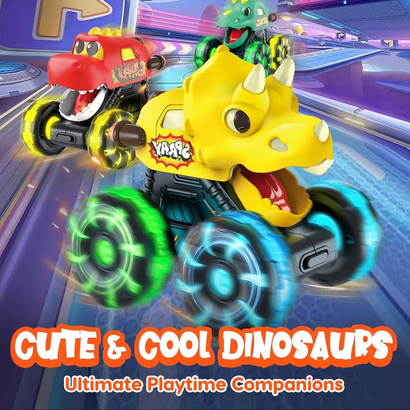 LED Wheels Dino Truck Toys for Toddler Boys Girls Gifts, Dinosaur Cars for 2 Year Old Boy Christmas Birthday Gifts Monster Truck Toys Dinosaur Cars, Press and Go Light Up Cars for Toddlers B0F5PVJJ9J