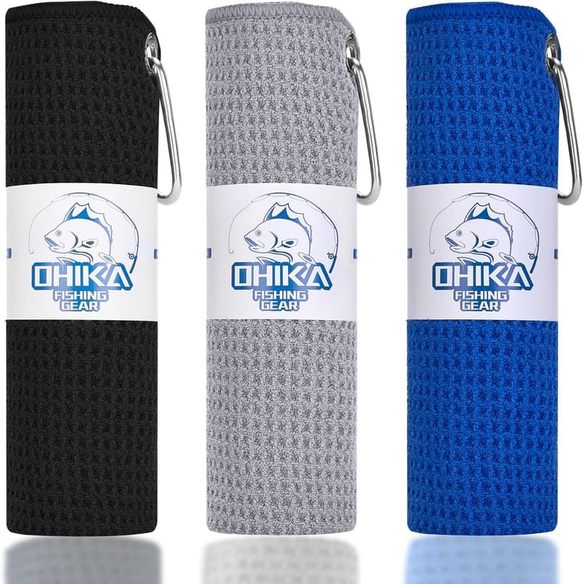 Reinforced eyelet withstands up to 15kg of pulling force, waffle towel for effective cleaning of fishing gears or dirty hands Microfiber Fishing Towel with Reinforced Eyelet, 16" x 16", 3 Pack B0CKWHFBMC