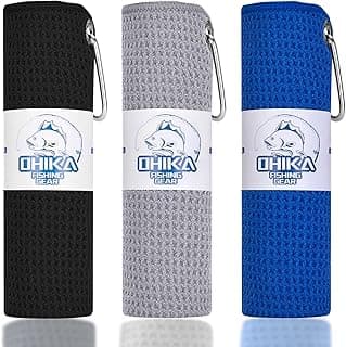 Reinforced eyelet withstands up to 15kg of pulling force, waffle towel for effective cleaning of fishing gears or dirty hands Microfiber Fishing Towel with Reinforced Eyelet, 16" x 16", 3 Pack B0CKWHFBMC