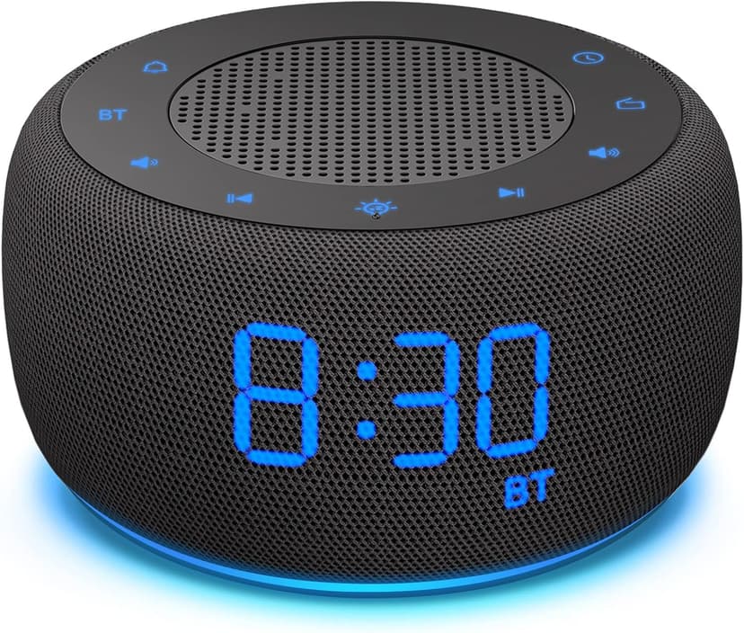 BUFFBEE Alarm Clock with Bluetooth Speaker & FM Radio for Bedside – Gradual Wake-Up Sounds, Fully Dimmable Display & Ambient Night Light, Plug-in Digital Clock for Bedroom