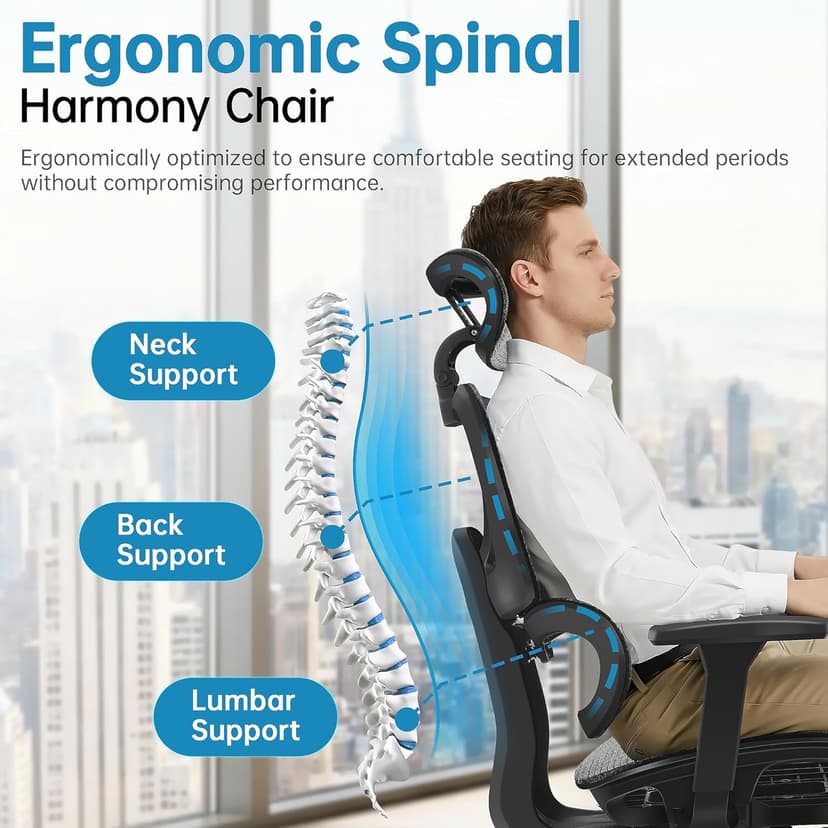 AreShark Office Chair Ergonomic Desk Chair,High Back Computer Chair with 3D Headrest & Armrests,Gaming Chair with Lumbar Support,90-135°Tilt Lock Mesh Office Chair with Footrest,Wheels,Black