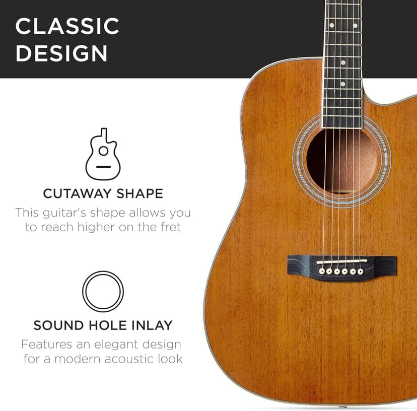 Best Choice Products 41in Beginner Acoustic Guitar Full Size All Wood Cutaway Guitar Starter Set w/Case, Strap, Capo, Strings, Picks - Natural Mahogany