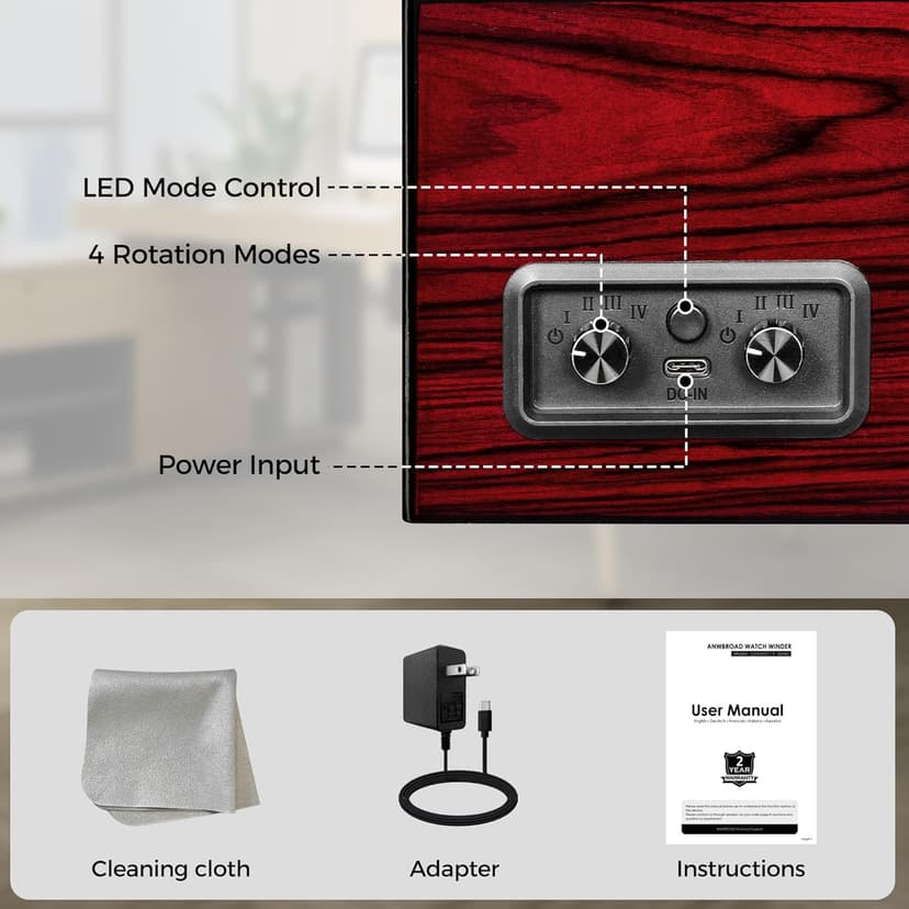 ANWBROAD ANWBROAD Watch Winders For Automatic Watches, Automatic Watch Winder Box With Led Light, Watch Turner For Automatic, 4 Watch Rotator And Super Quiet Motor And 4 Rotation Mode, UJWW011Y