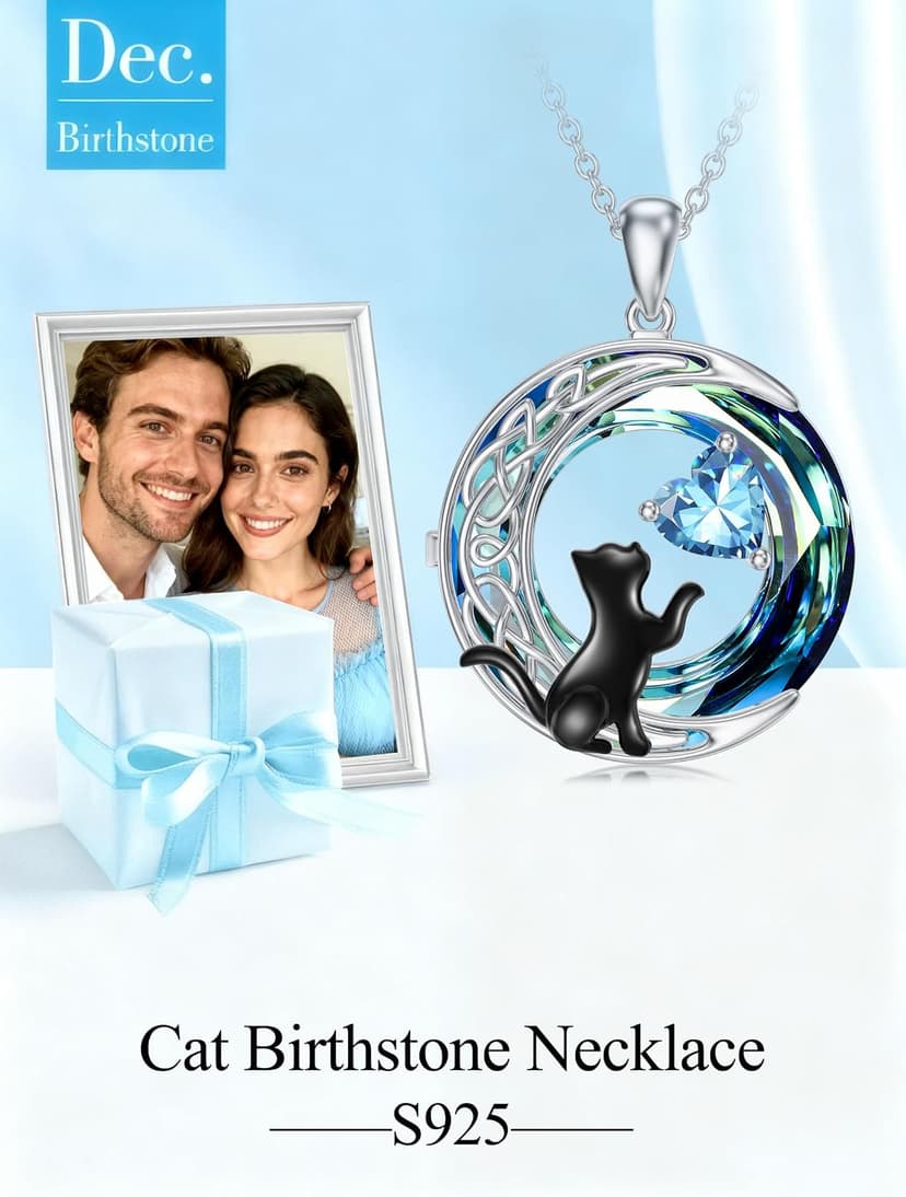 TOUPOP Cat Gifts for Cats Lovers 925 Sterling Silver Black Cat Necklace Celtic Moon Birthstone Jewelry for Women Anniversary Birthday Gift for Her Wife Mom B0DMF7SK9C