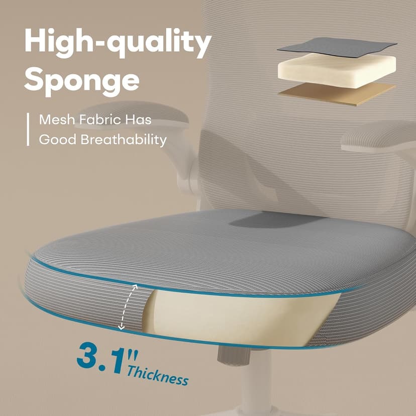 SeekFancy Ergonomic Office Chair M903, Computer Desk Chair with Wheels, High Back Mesh Office Chair with Adjustable Lumbar Support, Headrest, Flip-Up Armrests, White Grey