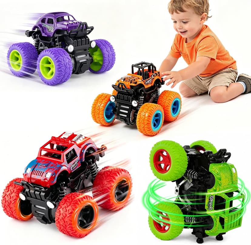 4 Pack Monster Trucks Toys for Boys 2 3 4 5 6 7 Year Old, Friction Powered Pull Back Car Toys for Toddlers Kids Ages 3-5 2-4 4-7, Best Birthday Christmas Party Gift for Boys and Toddlers B07SRZ87DF