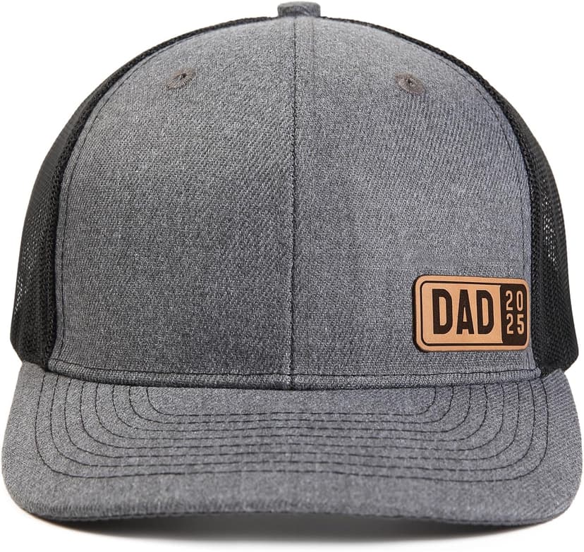 Dad Est 2025 2026 Hat for Men New Dad Gifts Customization Leather Patch Trucker Hat