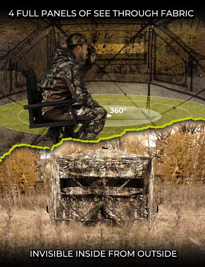 TIDEWE Hunting Blind 360°See Through with Large Open Door, Pop Up Ground Blind with Removable Curtain & Carrying Bag, Portable Resilient Tent(Forest Fade Camo)