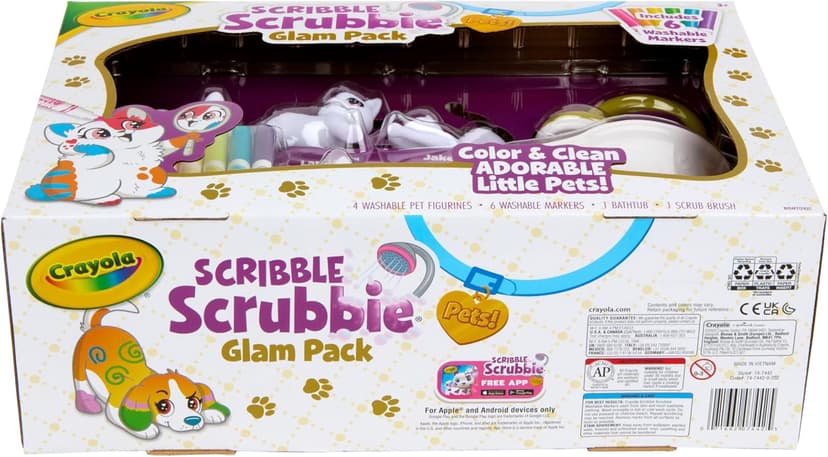 Crayola Scribble Scrubbies Glam Pack (4 Pets), Holiday for Kids, Washable Pet Care Toy, Coloring Animal Craft, Stocking Stuffer Toys for Girls & Boys, 3+