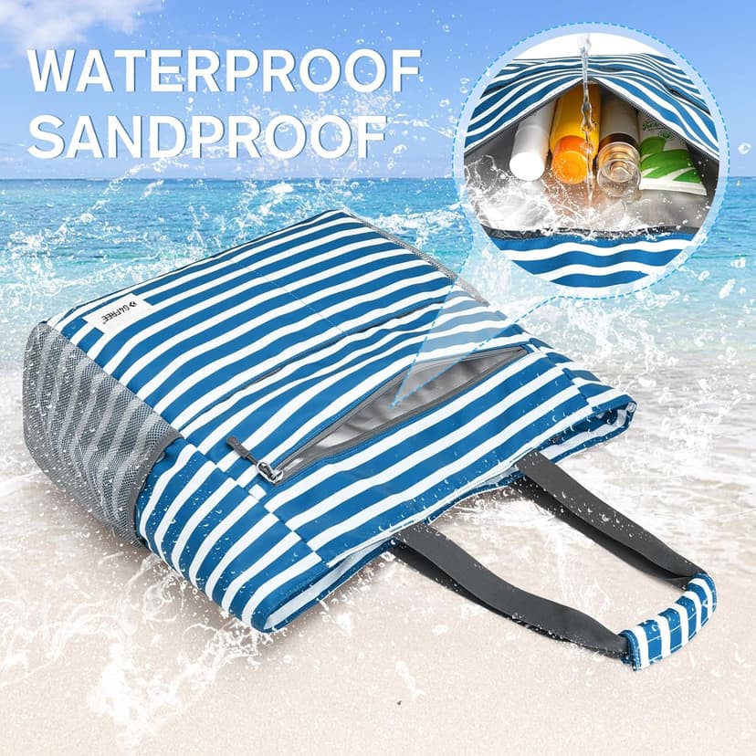 G4Free Beach Bag, Waterproof Sandproof Beach Tote Bag, Large Capacity Foldable for Women