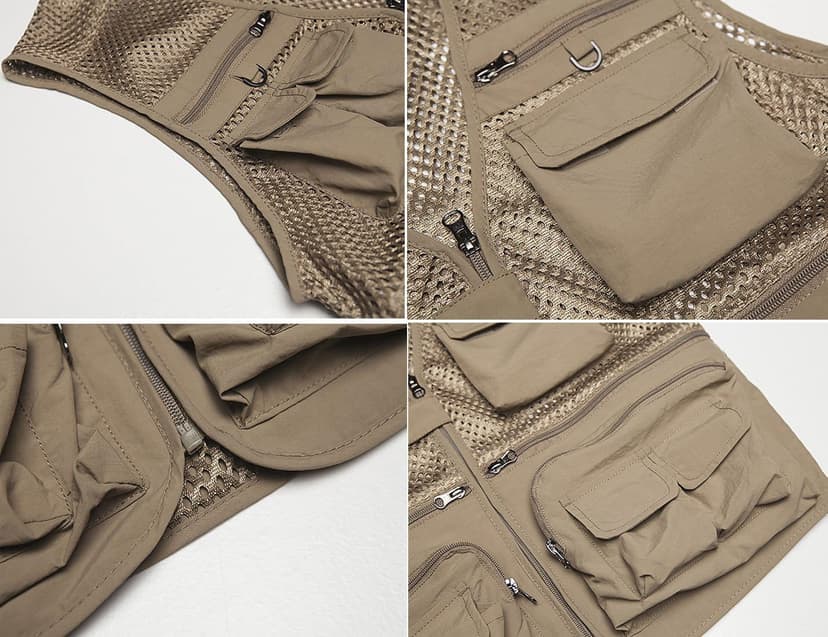 Flygo Men's Fishing Vest Utility Lightweight Outdoor Travel Safari Photo Cargo Vest with 16 Pockets