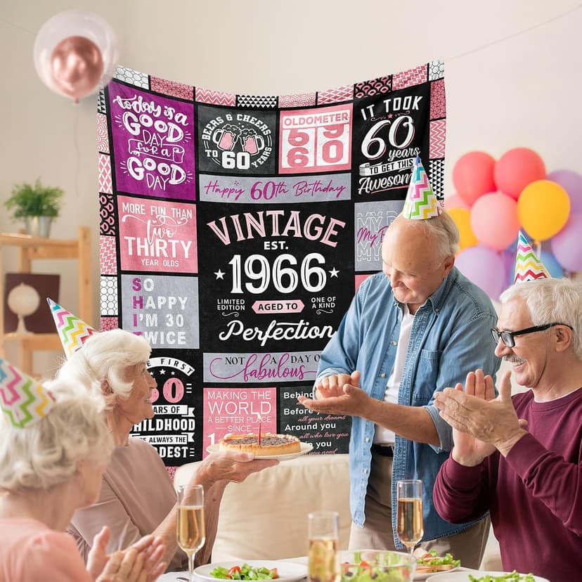 60th Birthday Gifts for Women Throw Blanket 60"x50", Best Gifts for 60 Year Old Woman, 60th Birthday Gift Ideas, 1966 Birthday Gift for Women, 60 Year Old Party Favors/Decorations for Woman B0CQR5HB89