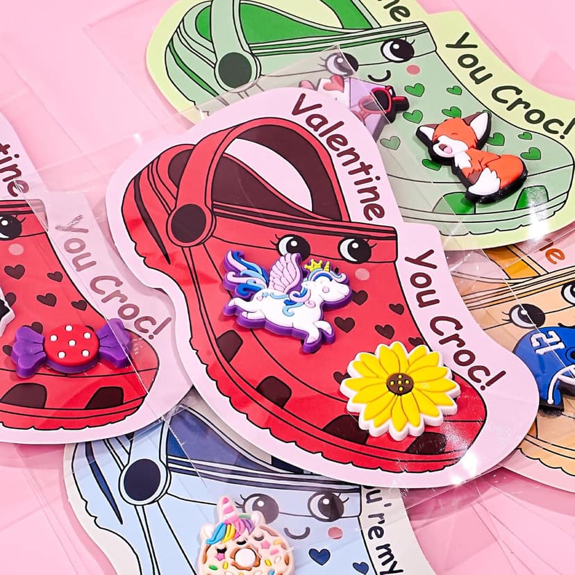 AYGXU Valentines day cards for kids school-valentines day gifts for kids,30pcs Cards with 60 Shoe Charms for boys girls,valentine exchange gifts bulk party favors