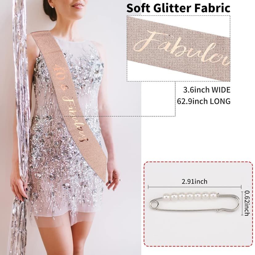 CIEHER 40th Birthday Crown + Sash + Pearl Pin Set for Women, Tiara, Gifts for Friends, Party Decorations & Favors B09F998WFG