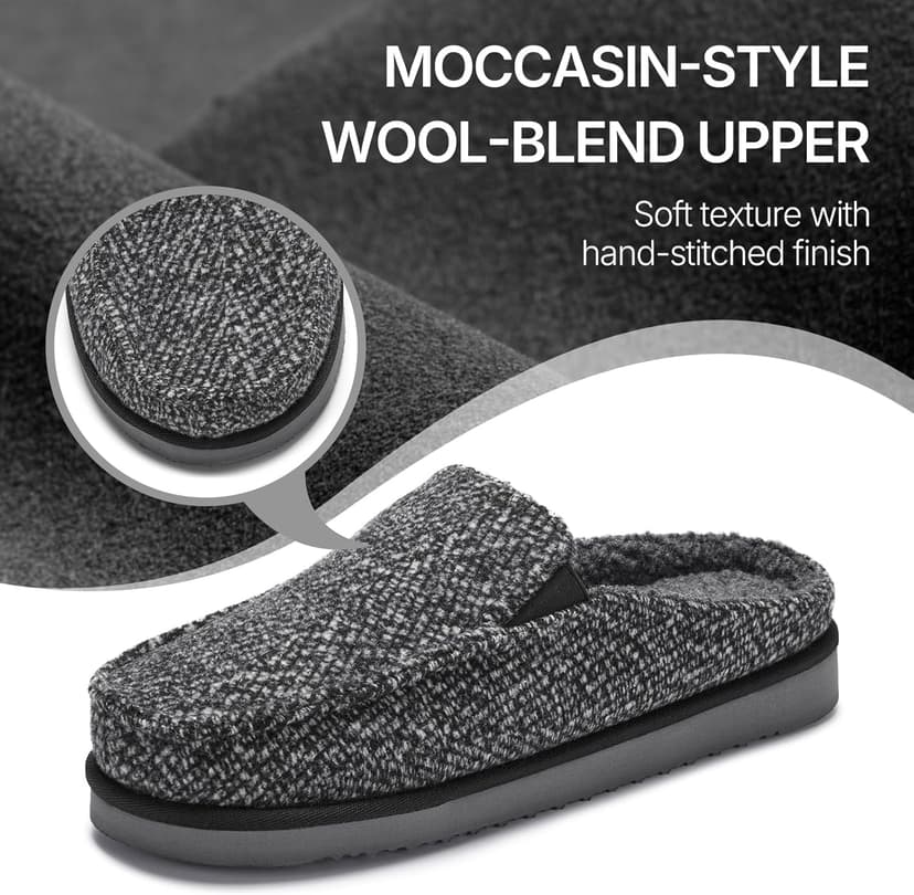 ATHMILE Mens Moccasins House Slippers Slip-on House Shoes with Warm Furry Faux Fur Cotton-Blend High-Density Memory Foam Non-Slip Sole for Indoor Outdoor