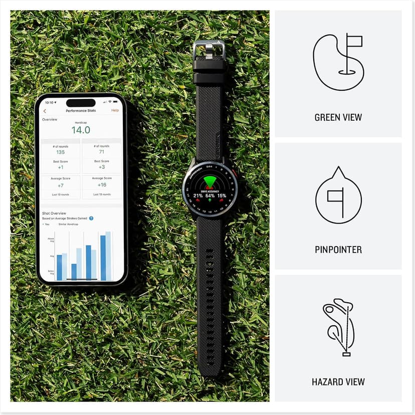 Garmin Approach® S44, Essential Golf GPS Smartwatch, AMOLED Display, On-Course Features, Silver Aluminum Bezel with Black Silicone Band
