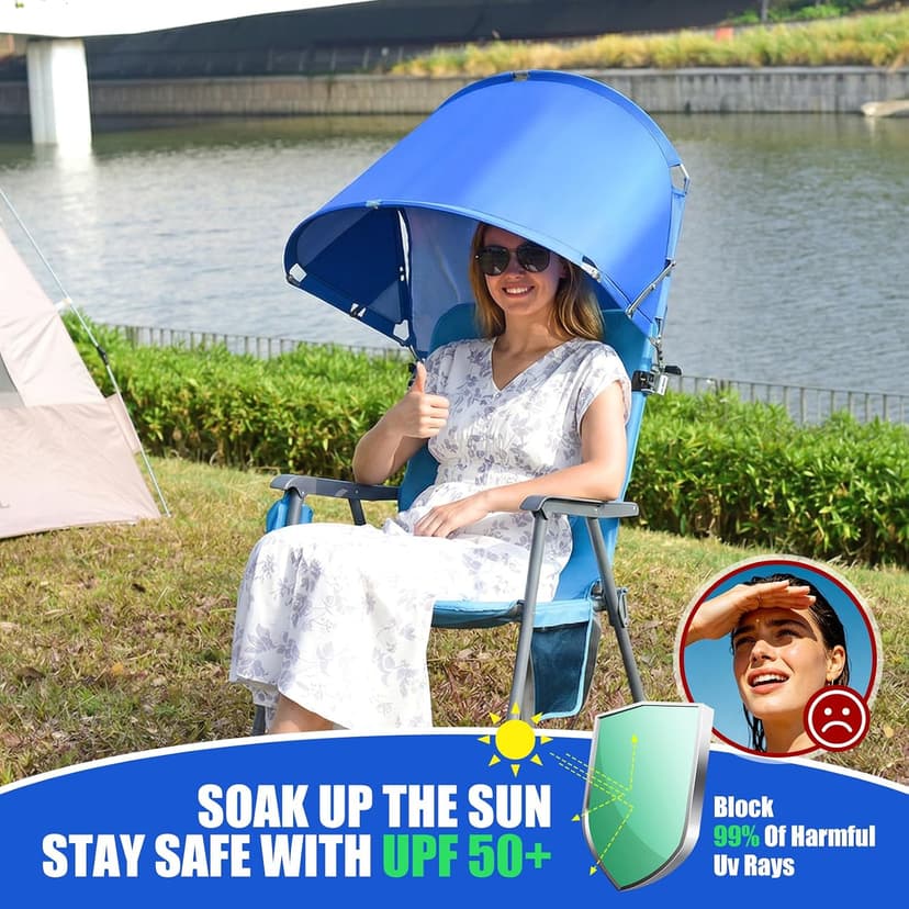 Universal Wind-Resistant Chair Umbrella Canopy, Foldable Portable UPF 50+ Sun Shade Attachment with Adjustable Clamp, Fits Most Beach, Camping, Lawn, Sports, Tanning, Zero Gravity Chairs, Patented