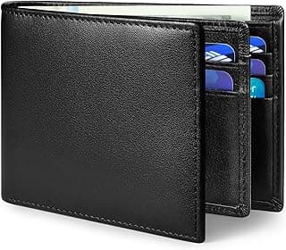 MARZAHAR Genuine Leather Mens Wallet, RFID Blocking Bifold Wallet for Men with ID Window, 11 Credit Card Slots (Black)