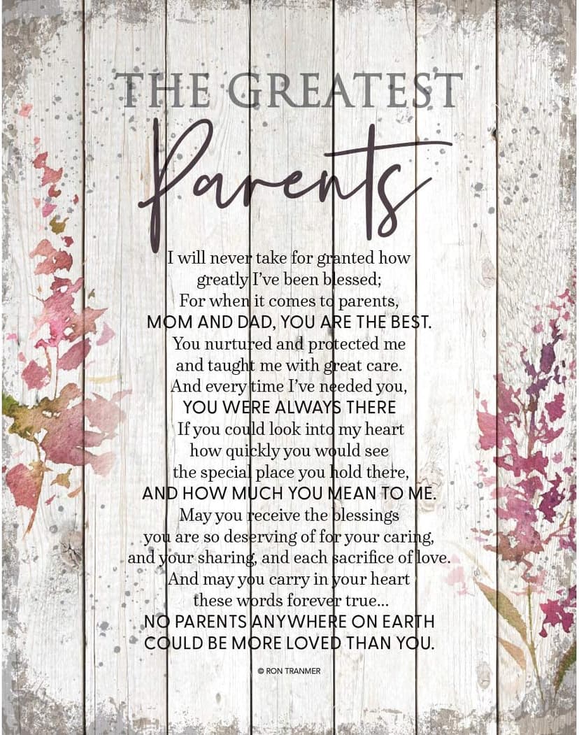 DEXSA Greatest Parents Wood Plaque - Made in the USA - 11.75 in x 15 in - Classy Vertical Frame Wall Hanging Decoration | Mom & Dad, you are the Best | Christian Family Religious Home Decor Saying