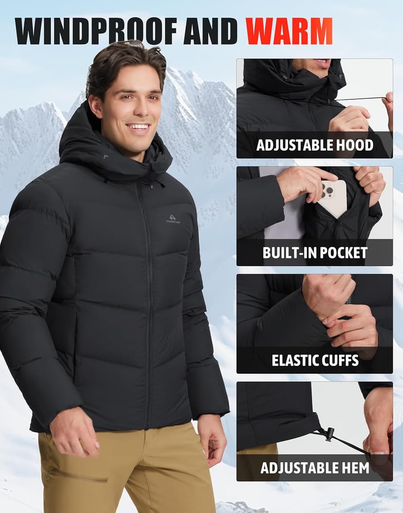 Pioneer Camp Men's Down Jacket 700 Fill Winter Insulated Puffer Jackets Water-repellent Warm Puffy Coat with Hood