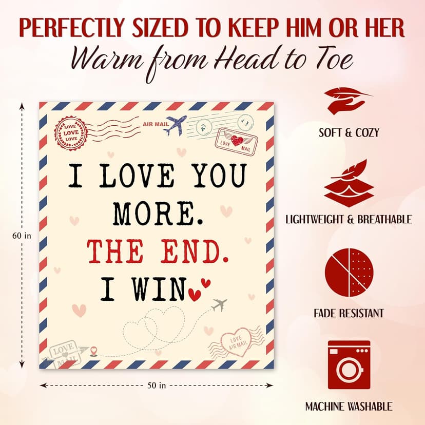 Christmas Anniversary Couple Gifts for Women - I Love You More Soft Fleece Throw Blanket 50x60 in - Birthday Romantic Gifts for Girlfriend Boyfriend Wife Husband, I Love You Gift for Him Her