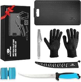 Mossy Oak Fish Fillet Knife Set, 5 PCS Fish Cleaning Kit Includes 7" Fishing Knife, Non-Slip Fish Fillet Mat, Knife Sharpener, Fish Scaler Remover and Cut Resistant Gloves, Fishing Accessories Gifts