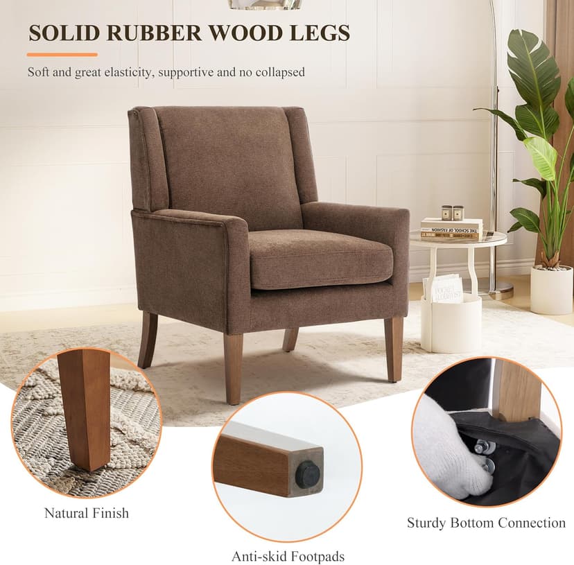 Living Room Chair, Wingback Mid-Century Accent Chair – Comfy Single Sofa with Solid Wood Legs & Velvet-Like Fabric, Oversized Armchair for Living Room/Bedroom/Reading Nook&Lounge