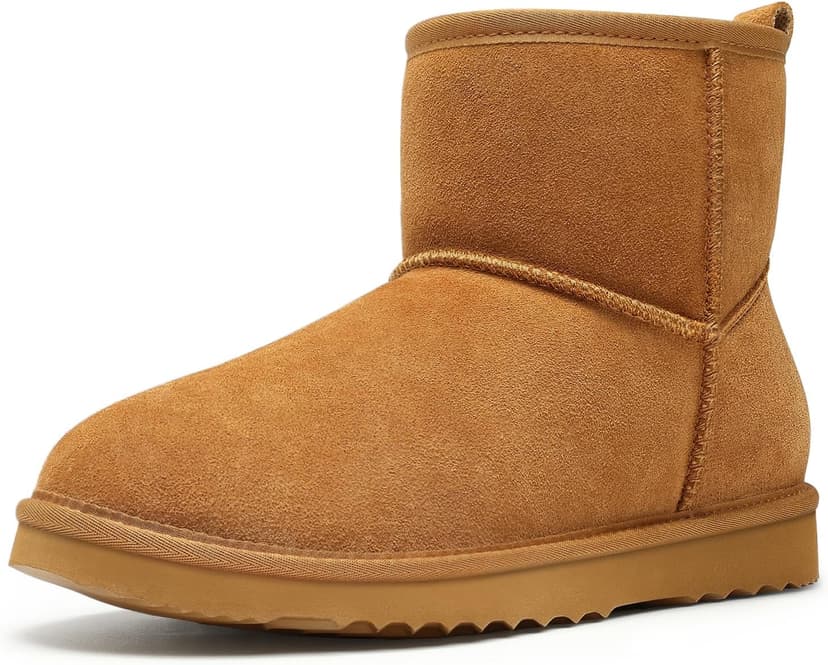 Litfun Genuine Suede Mini Boots for Women Winter Warm Fuzzy Boots Comfort Snow Boots with Fur Lined