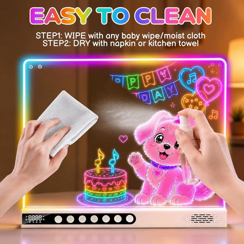 8 Colors, 8 Modes, 15 Light Effects with Music & Blue-Tooth, Doodle Neon Glow Pad Toys Gift for Girls/Boys/Kids 16" Rechargeable LED Drawing Board, Kids Birthday Christmas Gift B0GT9HHRJJ