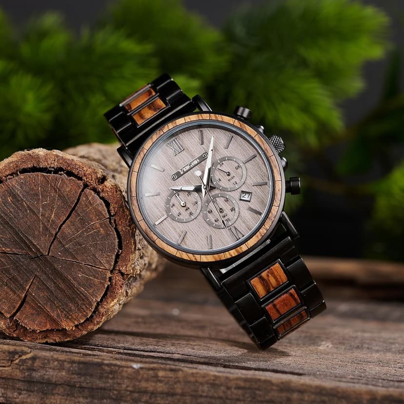 Vikingenes – Wooden Watches for Men, Engraved Wood Watch, Personalized Men's Gift, Viking Watches, Natural Wood Wristwatch, Luxury Wooden Chronograph, Custom Engraved Watch, Unique Gift for Men