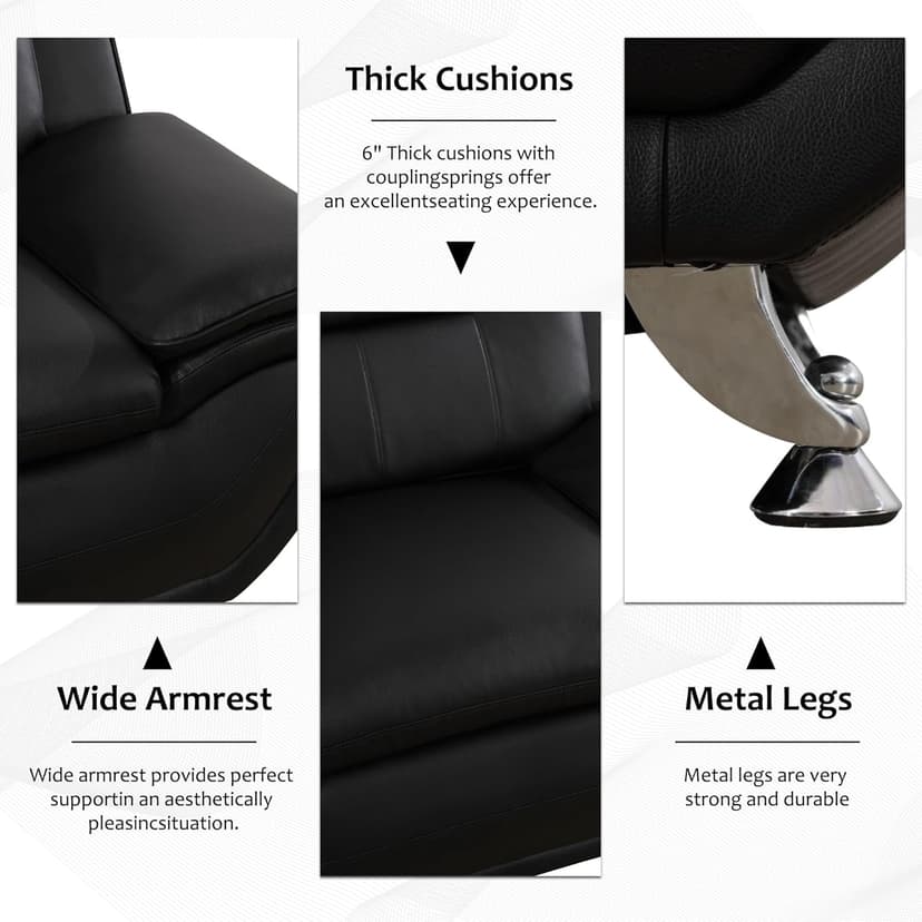 Ocstta Modern 3 Piece Living Room Couch Set, Faux Leather Sofa Set, Black