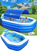 Inflatable Pool with Canopy, Large Inflatable Swimming Pool for Kids,Adult, Blow Up Pools with Seats,Backrest.Durable Thickened Inflatable Family Pools for Backyard,118"x75"x22"-Dark Blue