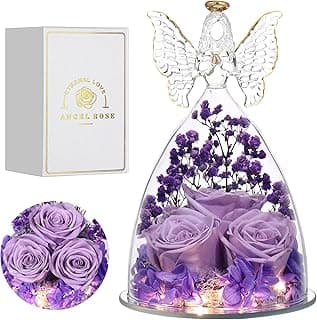 Mothers Day Mom Gifts for Women Preserved Flowers in Glass Angel Forever Flowers Gifts Eternal Roses Gifts for Grandma, Light Purple