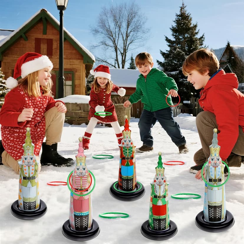 Christmas Ring Toss Games for Family Kids Party 5 Pack Inflatable Nutcrackers Toss Game Adults for Indoor Outdoor Garden Toys Gifts Holiday Decorations