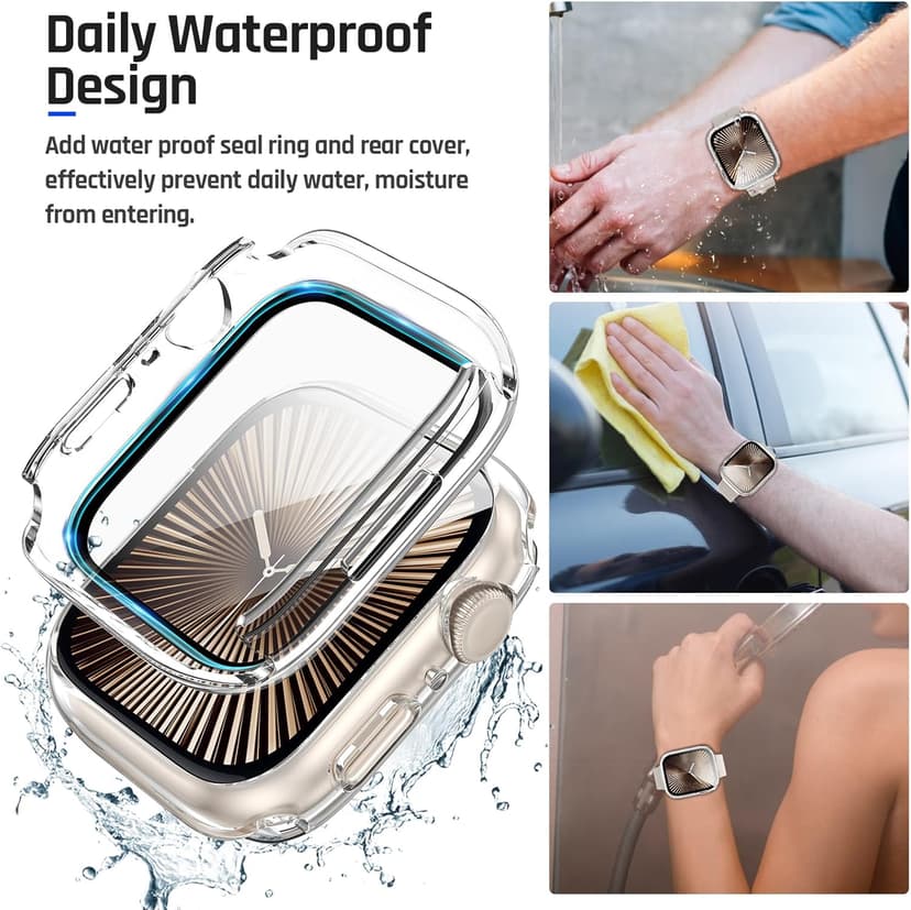 Goton 2 in 1 Waterproof Case Compatible for Apple Watch Series 11/10 Screen Protector 46mm, 360 Protective Glass Face Cover Hard PC Bumper + Back Frame for iWatch Accessories 46 mm