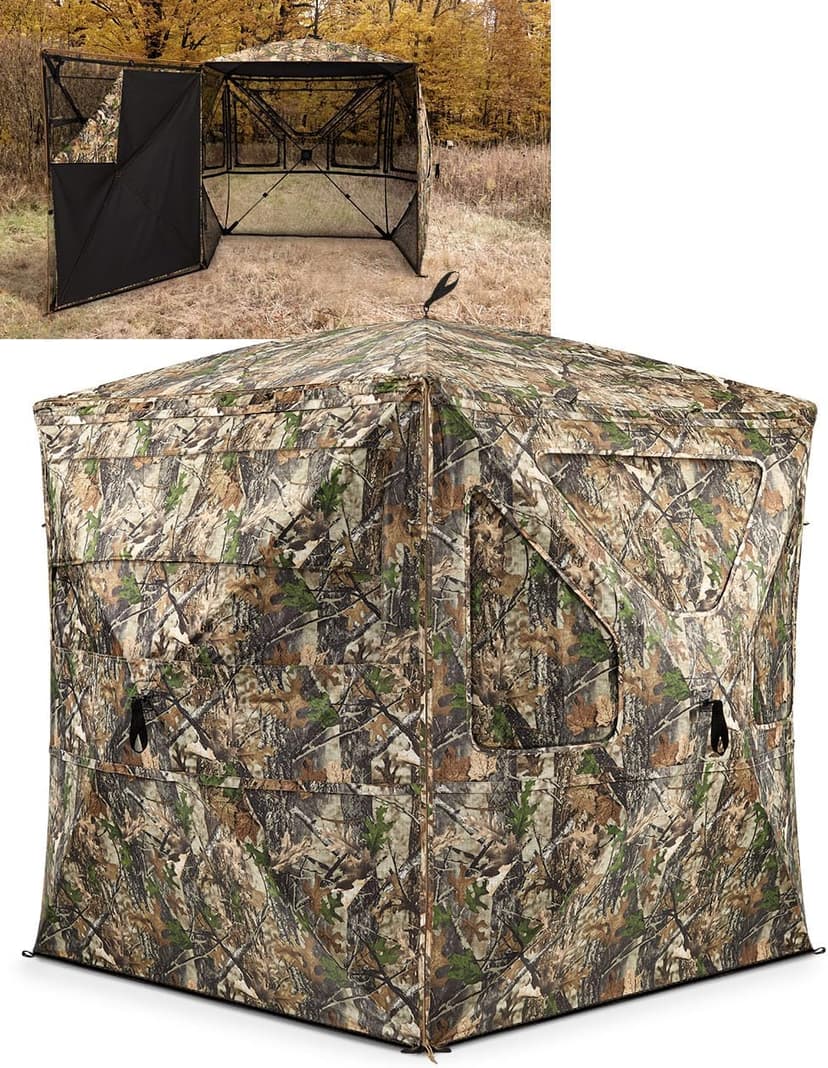 TIDEWE Hunting Blind 360°See Through with Large Open Door, Pop Up Ground Blind with Removable Curtain & Carrying Bag, Portable Resilient Tent(Forest Fade Camo)