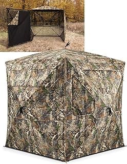 TIDEWE Hunting Blind 360°See Through with Large Open Door, Pop Up Ground Blind with Removable Curtain & Carrying Bag, Portable Resilient Tent(Forest Fade Camo)