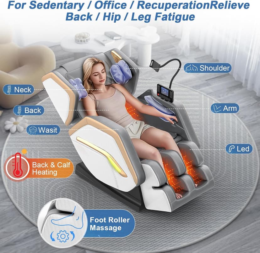 Massage Chair Full Body, Zero Gravity Massage Chair 2026 for Back Fatigue with 10 Fixed Rollers, Heating, Airbags, Phone Controller, Bluetooth Speaker, Nightlights for Living Room, Bedroom