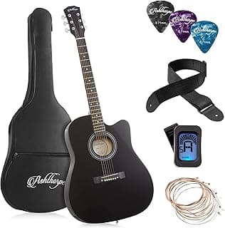 Ashthorpe 41-inch Beginner Cutaway Acoustic Guitar Package (Black), Full Size Basic Starter Kit w/Gig Bag, Strings, Strap, Tuner, Picks