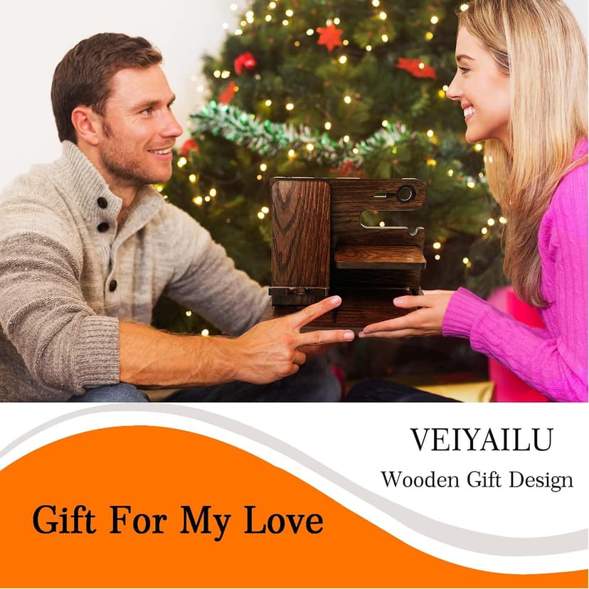 VEIYAILU Gifts for Men Boyfriend Him Brother Nightstand Organizer Gift for dad from Daughter Son Wood Phone Docking Station Anniversary Birthday Gifts (Walnut) B0GC5FQY5H