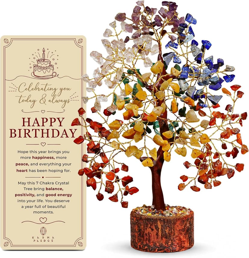 KARMAPLEDGE Healing Crystal Tree of Life for Unique Birthday Gifts for Women, Mom, Friends, Sister, Loved Ones, Handmade 7 Chakra Tree for Home Office Room Decor Brings Positivity & Good Luck B0DQ5BCNTR