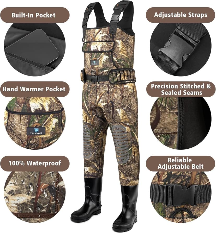 Trudave Chest Waders for Men & Women Waterproof,Fishing Neoprene Waders,Hunting Waders with Boots