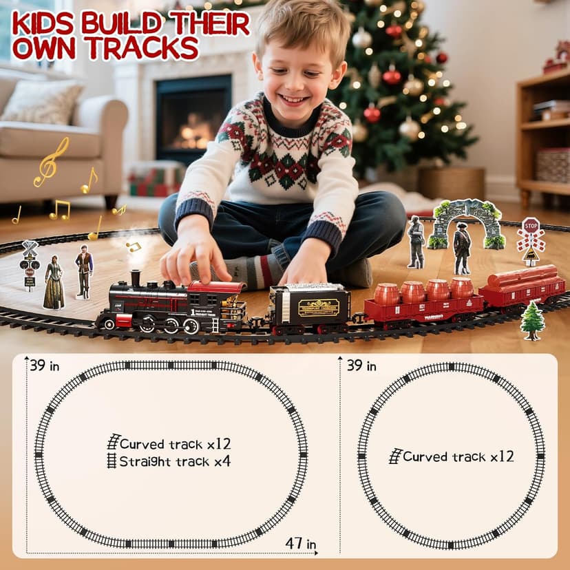 DULONIME Train Set for Toddlers 2-4, Electrical Trains with Track, Smoke, Light, Sound and Scene, Christmas Train Sets for Around The Tree, Christmas Birthday Gifts for Boys Girls 3-8 Years Old