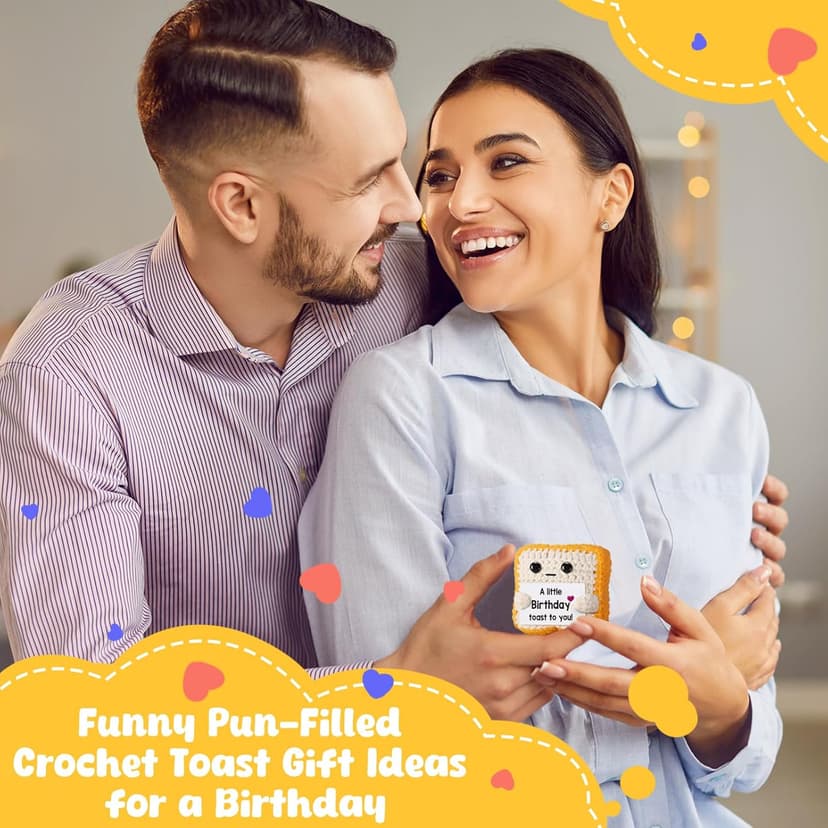 A little Birthday Toast to you - Crochet Toast Happy Birthday Gifts Card, Fathers Day Dad Gifts for Mom Women Men Her Him Sister Best Friend Girls Boys Fanny Handmade Knitted Emotional Positive Toast