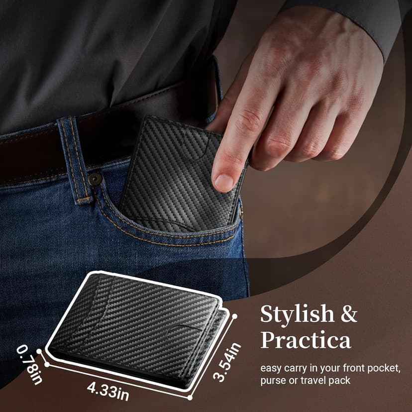 GNDR Wallet For Men RFID Blocking Leather Black Wallets Bifold Carbon Fiber Front Pocket Card Holder Mens Accessories With Gift Box