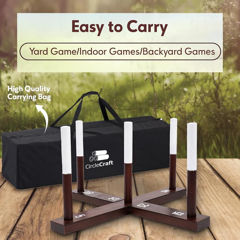 CircleCraft Rustic Ring Toss Game for Kids & Adults – Outdoor Yard Games with Rope Rings, Portable Wooden Lawn Game for Family Fun, Backyard, Beach, Camping & Picnic Activities for Christmas & Easter