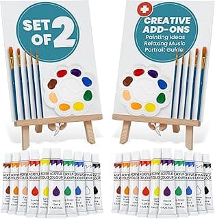 Set of 2 Beginner Painting Kit for Date Night Crafts with Canvas, Easels, Brushes, Acrylic Paint - Family & Couple Art Set 2 Painting Kits for Couples' Date Night, Sip and Paint Kit for Adults B0DTB5Y32H