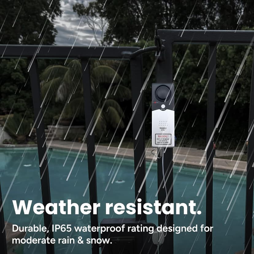 Techko S189 Ultra Slim Safe Pool Alarm for Kids, ETL Listed UL 2017 Compliant, Indoor/Outdor Weather Resistant, 110db Loud Alarm with 2X Bypass Buttons, Gray, 1Count