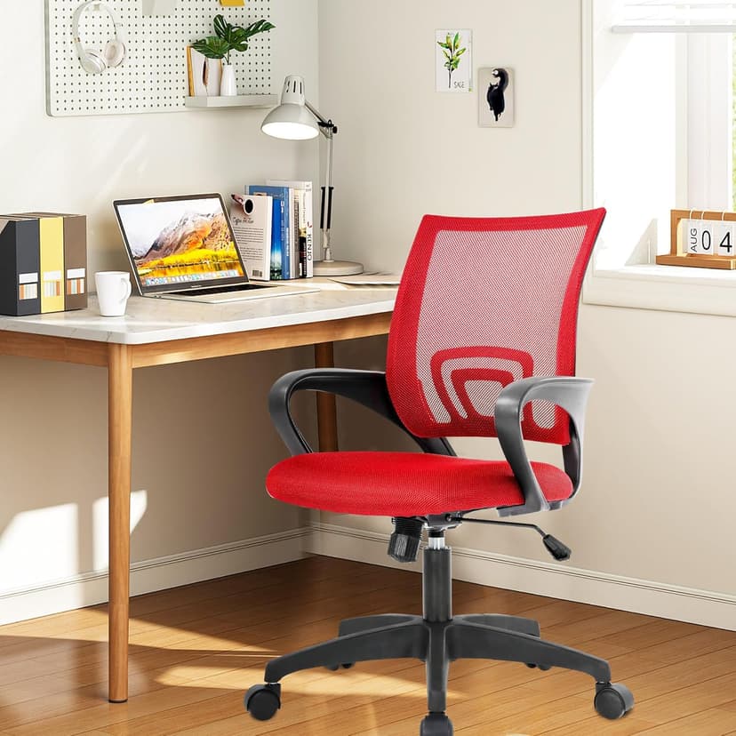 PayLessHere Home Office Chair Desk Computer Chair Adjustable Ergonomic Chair Lumbar Support Armrest Executive with High Density Mesh 360 Degree Swivel Chair for Adults Chair (Pack of 1, Red)