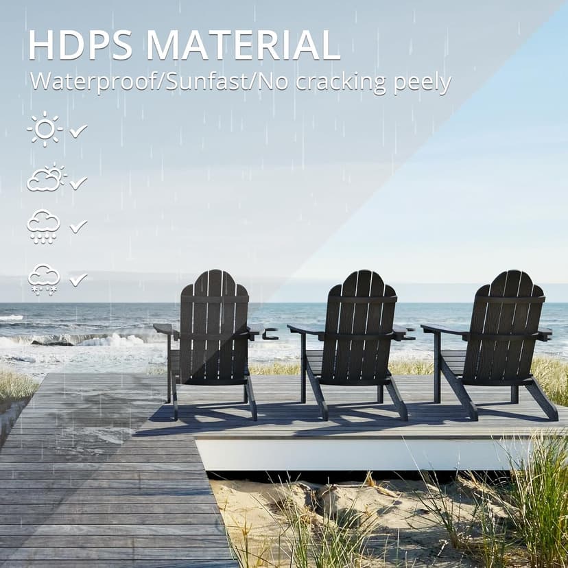 LUE BONA HDPS Adirondack Chairs, 1 Chair, Long-Lasting All-Season Outdoor Patio, Hidden Cup Holder, 350 LBS, Black